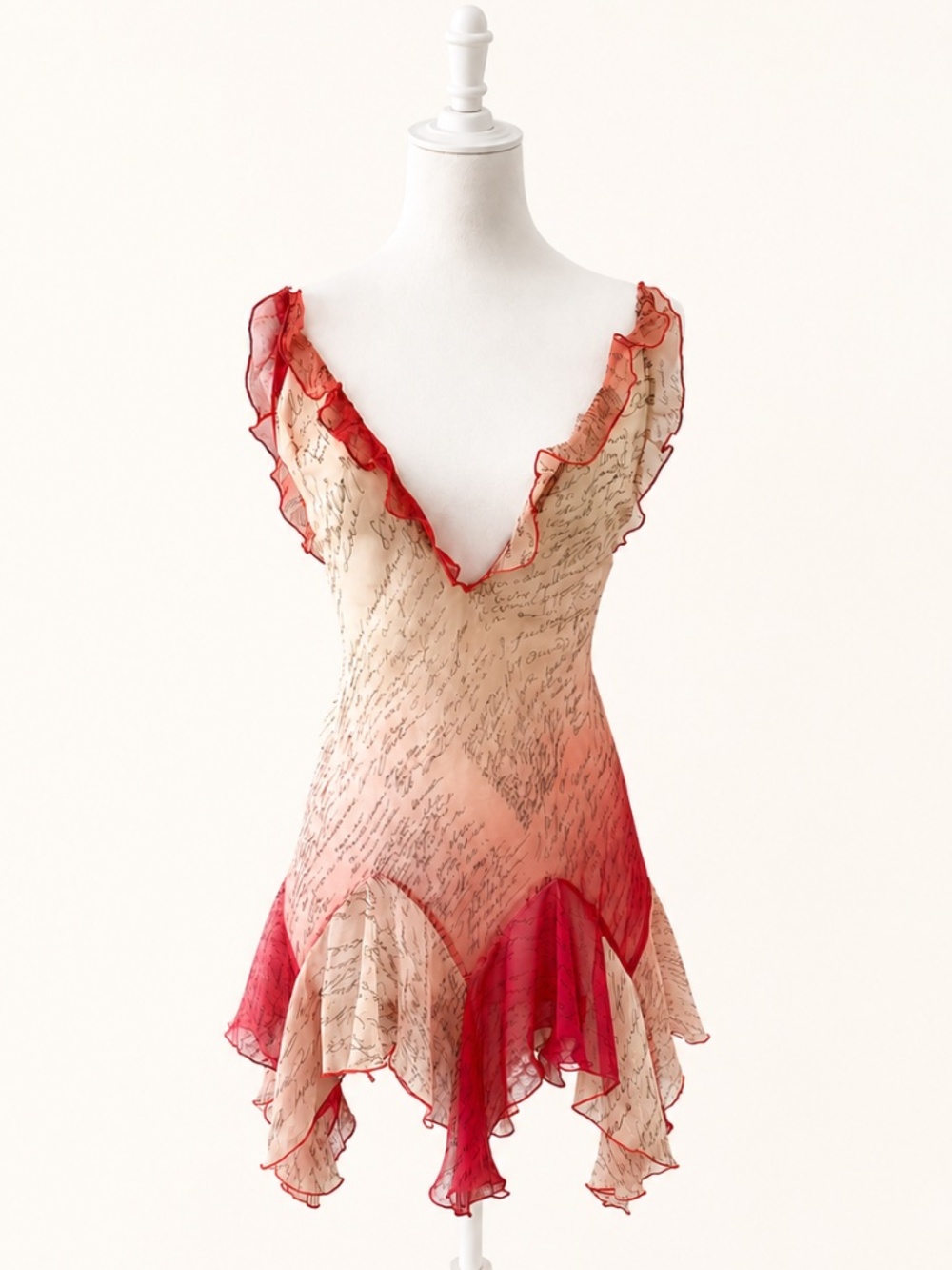 SOLD Rare Vintage 2004 Victoria’s Secret Script Print Ruffle Slip Babydoll XS - Picture 1 of 10